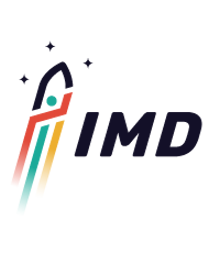 I'm Determined logo. In dark blue font, the letters “IMD” To the left of the letters is an icon representing a dark blue rocket with three stars above it and three lines (red, teal, and yellow) fading toward the bottom. The lines also form a profile of a person in what could be described as a “sprinting pose” or “Superman pose”.