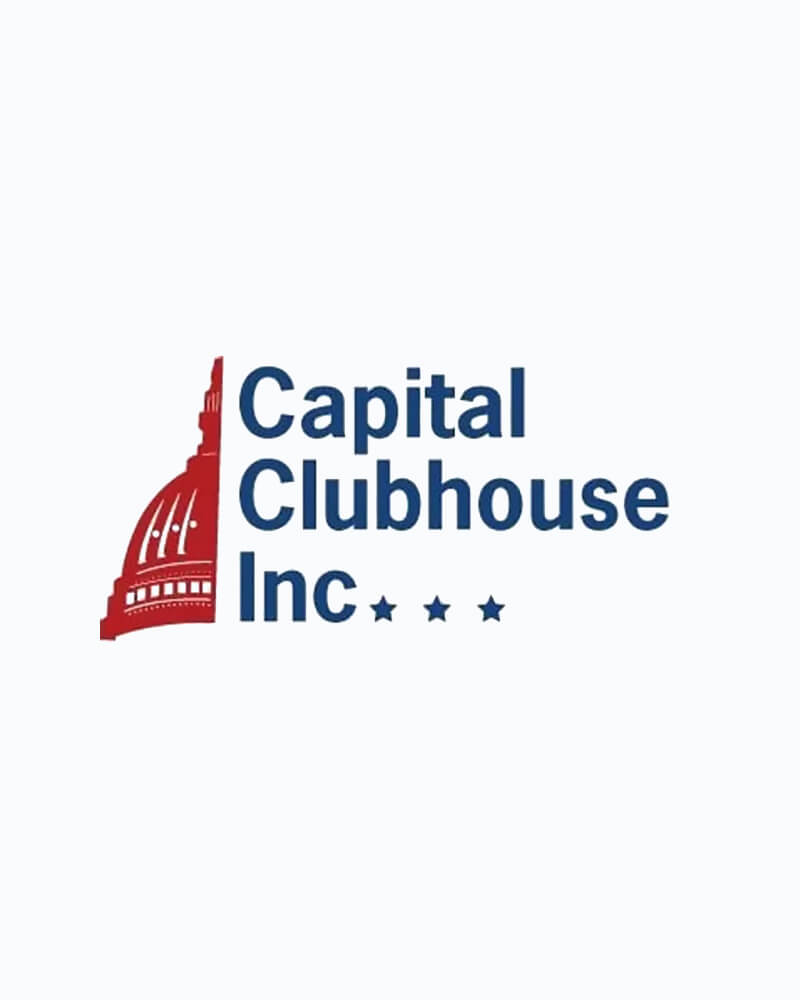 Image of the Capital Clubhouse Inc. Logo; a red Capital building next to blue text Capital Clubhouse Inc.